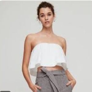 White Strapless Ruffle Top